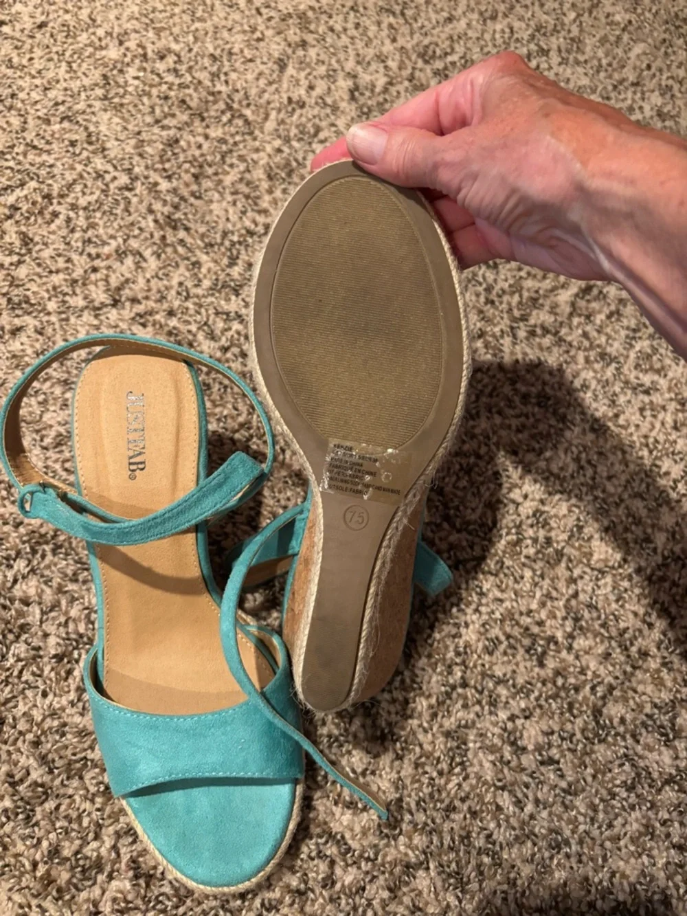 JustFab Turquoise Suede Espadrille Wedge Sandals